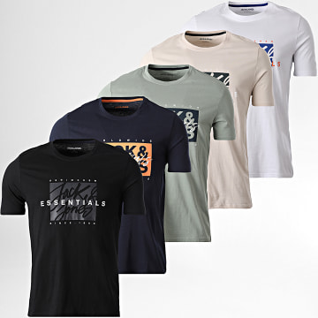Jack And Jones - Juego De 5 Camisetas Colton Azul Marino Blanco Verde Beige Negro