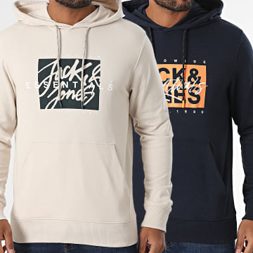 Jack And Jones - Lot De 2 Sweats Capuche Colton Beige Bleu Marine