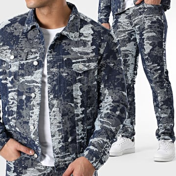 John H - Set di jeans e giacca blu grezzi