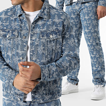 John H - Conjunto Chaqueta de Jeans y Jeans Azul Denim