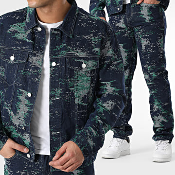 John H - Set di jeans e giacca blu grezzi