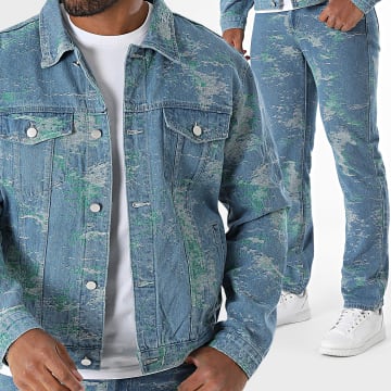 John H - Set giacca e jeans in denim blu