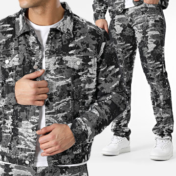 John H - Set giacca e jeans nero e grigio