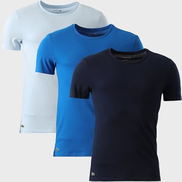 Lacoste - Lot De 3 Tee Shirts Logo Brodé Crocodile Bleu Clair Bleu Roi Bleu Marine