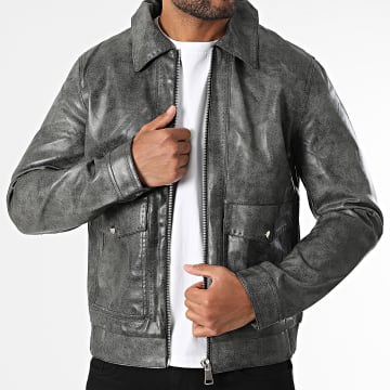 Uniplay - Chaqueta de piel sintética negra jaspeada
