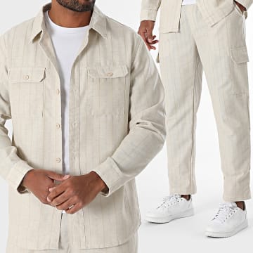 Uniplay - Conjunto de sobrecamisa y pantalón cargo slim fit beige claro