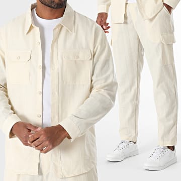 Uniplay - Conjunto de sobrecamisa beige y pantalón cargo slim fit