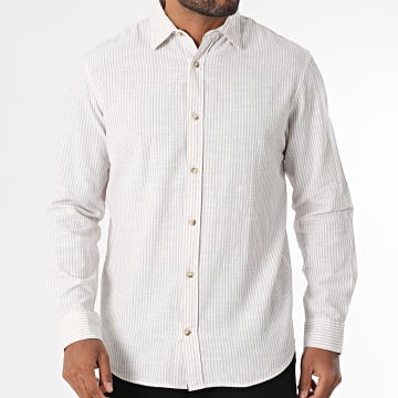 Jack And Jones - Camisa de Mangas Largas A Rayas Verano Blanco Beige