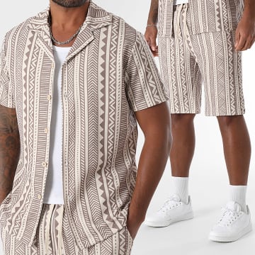 LBO - Ensemble Chemise Manches Courtes Et Short Imprimé Ethnique 1882 Beige Marron