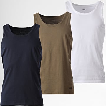 BOSS - Lote de 3 camisetas de tirantes 50475278 Blanco Verde Caqui Azul Marino