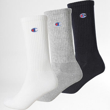 Champion - Lot De 3 Paires De Chaussettes Authentic Blanc Bleu Marine Gris Chiné