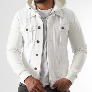 LBO - Veste Jean A Capuche 0585 Blanc Denim Blanc
