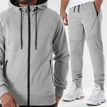 LBO - Ensemble Sweat Zippé Capuche Et Pantalon Jogging 0255 0256 Gris Chiné