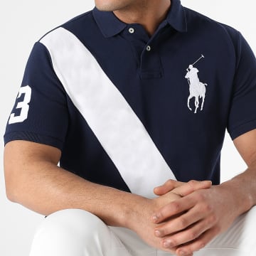 Polo Ralph Lauren - Polo Manches Courtes Custom Slim Fit Original Player Bleu Marine Blanc