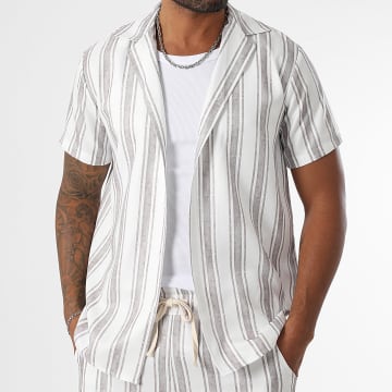 LBO - Camisa De Mangas Cortas A Rayas 1682 Beige Blanco