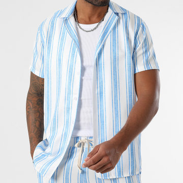 LBO - 1683 Camisa Manga Corta Rayas Azul Claro Blanco