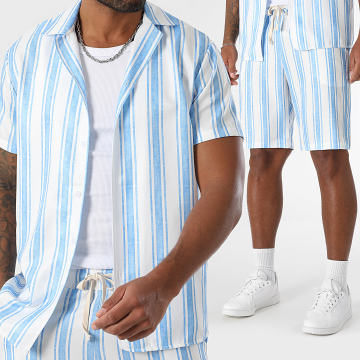 LBO - Conjunto de camisa de manga corta y pantalón corto a rayas 1903 Azul claro Blanco