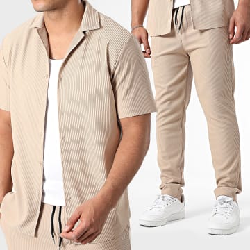 Frilivin - Ensemble Chemise Manches Courtes Et Pantalon Côtelé 126 Beige