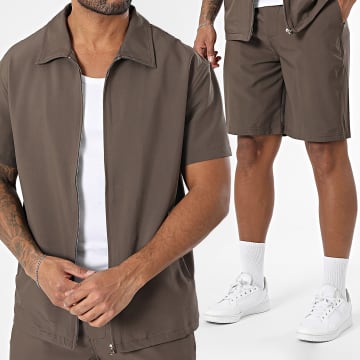 Frilivin - Overhemd met korte mouwen en Chino Korte Set 295 Bruin