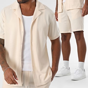 Frilivin - Ensemble Chemise Manches Courtes Et Short Jogging Beige