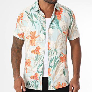 Frilivin - Chemise Manches Courtes Beige Bleu Clair Vert Orange