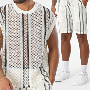 Frilivin - Ensemble Débardeur et Short Ajouré Z38 Beige