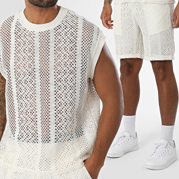 Frilivin - Ensemble Débardeur et Short Ajouré Z38 Beige