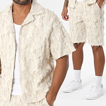 Frilivin - A39 Set camicia e pantaloncini beige a maniche corte