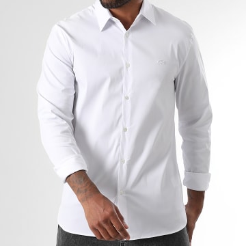 Lacoste - Camisa Manga Larga Logo Cocodrilo Bordado Blanco