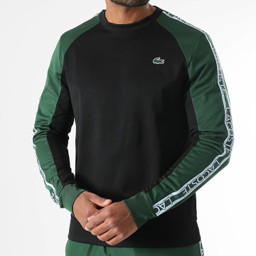 Lacoste - Tee Shirt Manches Longues A Bandes Logo Brodé Crocodile Classic Fit Noir Vert Bleu