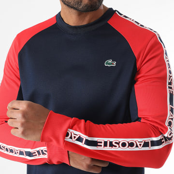 Lacoste - Tee Shirt Manches Longues A Bandes Logo Brodé Crocodile Classic Fit Bleu Marine