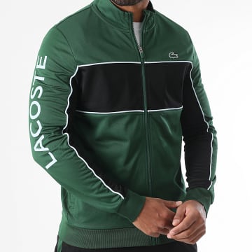 Lacoste - Sudadera bicolor con cremallera Logo cocodrilo bordado Classic Fit Bottle Green Negro