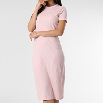 Tommy Jeans - Dames Bodycon Midi Shirt Maxi Dress 9721 Licht Roze