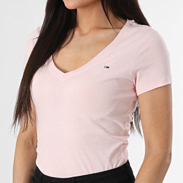 Tommy Jeans - T-Shirt V-Ausschnitt Women Slim 0458 Hellrosa