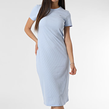 Tommy Jeans - Dames Bodycon Midi T-shirt Maxi Dress 9721 Lichtblauw