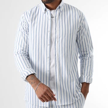 LBO - Camicia a righe slim fit a manica lunga 3756 Bianco Azzurro