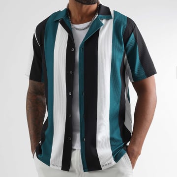 LBO - 1920 Print Stripes Korte Mouw Shirt Flesgroen Wit Zwart