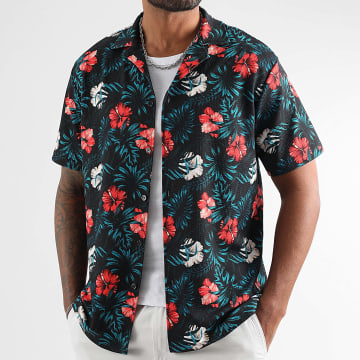 LBO - Chemise Manches Courtes Imprimé Floral 1922 Noir Vert Rouge