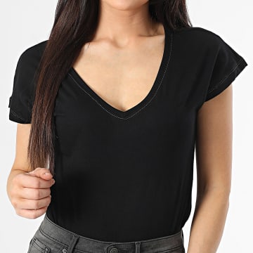 Only - Tee Shirt Col V Femme Winnie Life Noir