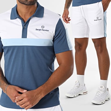 Sergio Tacchini - Ensemble Polo Manches Courtes Et Short Jogging Alata Blanc Bleu Marine Bleu Clair