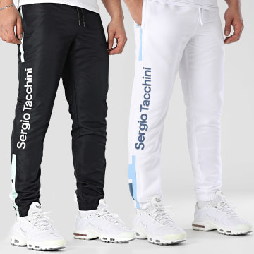 Sergio Tacchini - Lote de 2 Denso 41124 Blanco Azul Claro Negro Verde Claro Rayas Pantalones Jogging