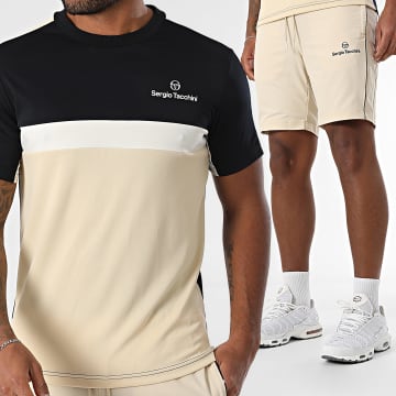 Sergio Tacchini - Ensemble Tee Shirt Et Short Jogging Alata 41051 41052 Beige Noir Blanc