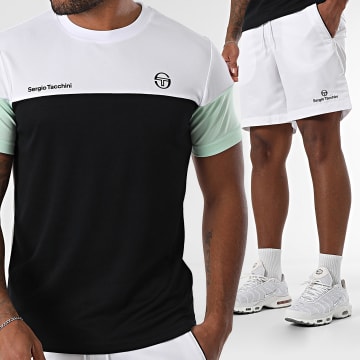 Sergio Tacchini - Prave Rob 40845 40848 Blanco Negro Verde Claro Camiseta Y Pantalones Cortos Conjunto