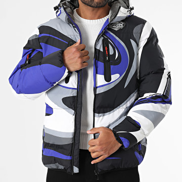 Vrunk - Doudoune Capuche Storm Bleu Roi Noir Blanc Gris
