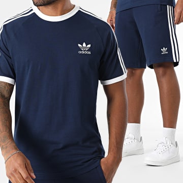 Adidas Originals - Ensemble Tee Shirt Et Short Jogging A Bandes 3 Stripes IA4850 IM9424 Bleu Marine Blanc