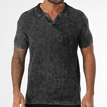 MTX - Polo Manches Courtes En Mailles A Carreaux Col V 547 Noir Chiné