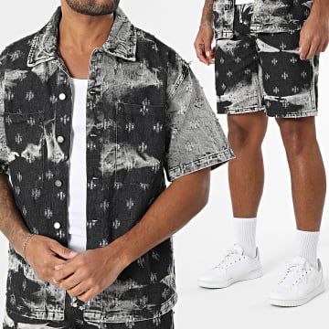 Uniplay - Ensemble Chemise Jean Manches Courtes Et Short Jean 182 Noir Gris