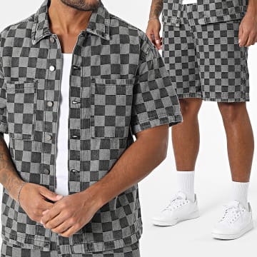 Uniplay - 189 Camicia a maniche corte nera e grigia e pantaloncini a scacchi neri
