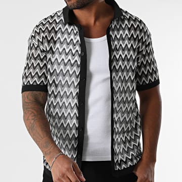 Frilivin - Chemise Manches Courtes Ajourée Noir Gris Blanc