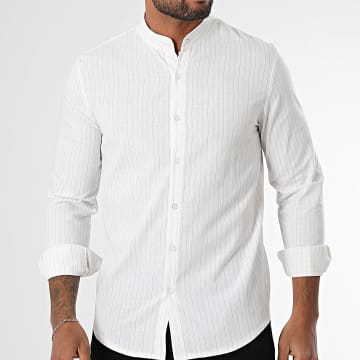 Frilivin - Blanco Beige Camisa de rayas de manga larga
